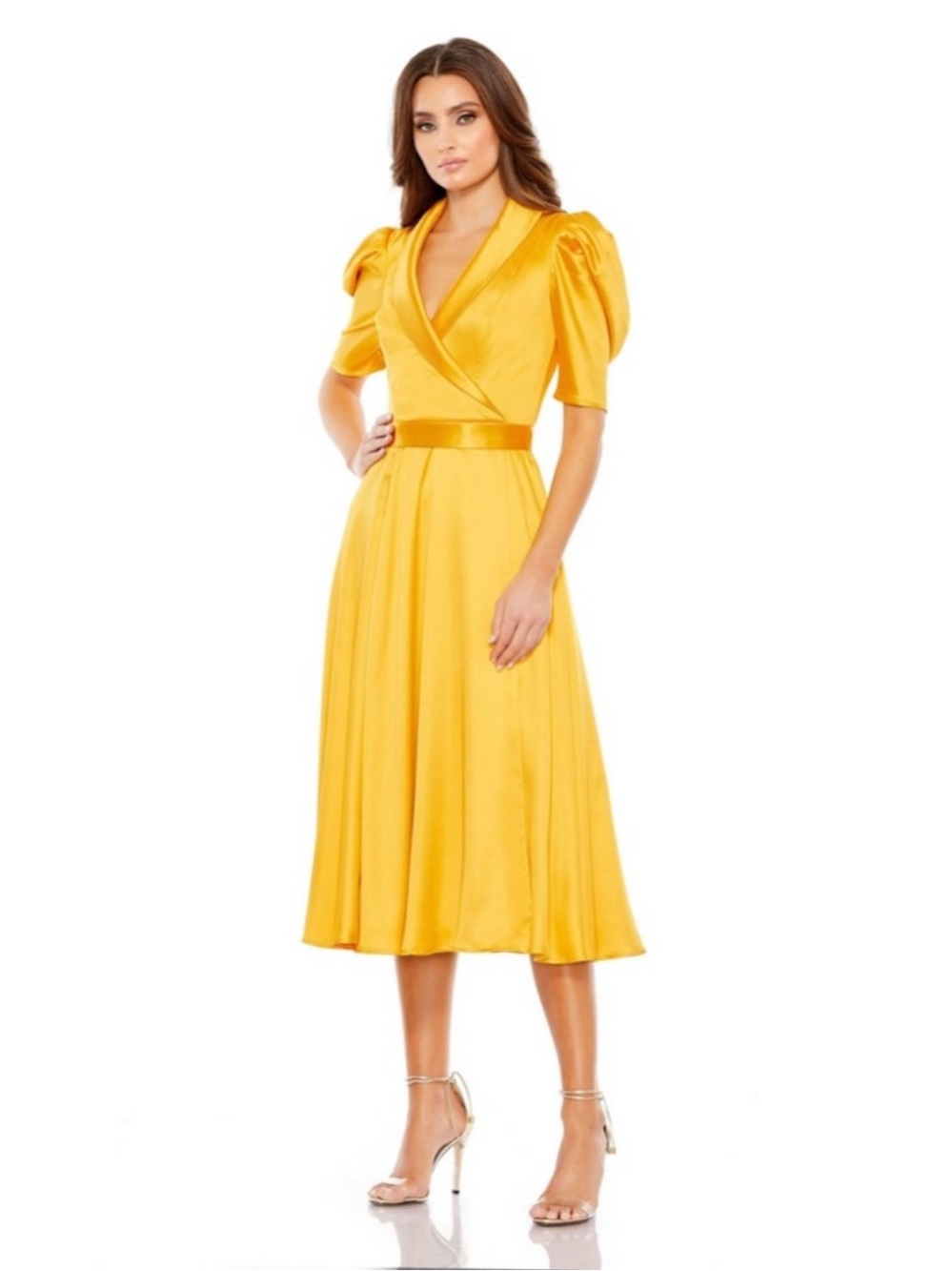 NWT Ieena Mac Duggal Puff Sleeve Satin Gown Sz 4